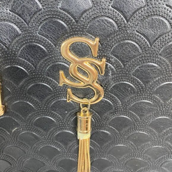 Sensin Women's Black with Gold-Tone Satchel Shoulder Bag Medium - Picture 3 of 6